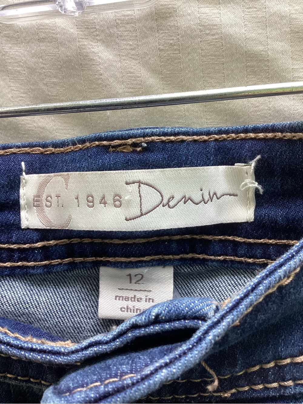 Est. 1946 Dark Blue Flared Patchwork Jeans with Embroidered Patches, size 12 - Picture 5 of 7